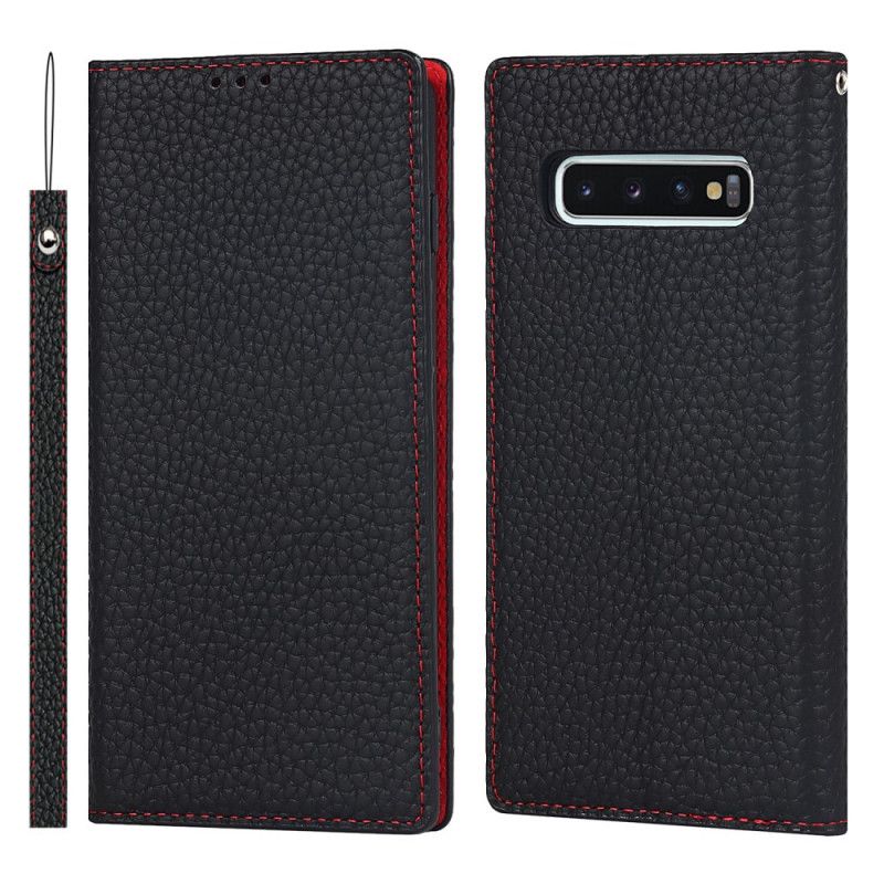 Cover Samsung Galaxy S10 Med Snor Flip Cover Ægte Litchi-læderrem