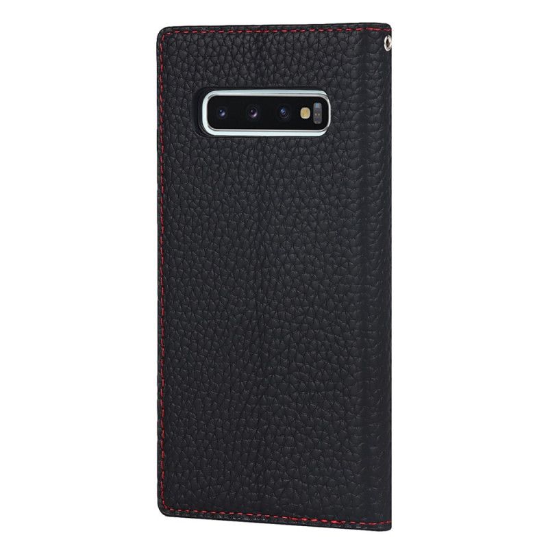 Cover Samsung Galaxy S10 Med Snor Flip Cover Ægte Litchi-læderrem