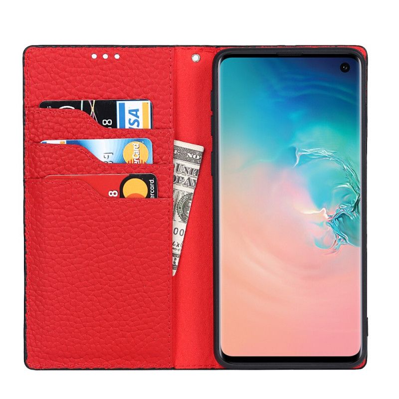 Cover Samsung Galaxy S10 Med Snor Flip Cover Ægte Litchi-læderrem