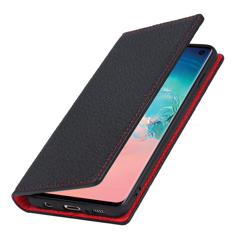 Cover Samsung Galaxy S10 Med Snor Flip Cover Ægte Litchi-læderrem