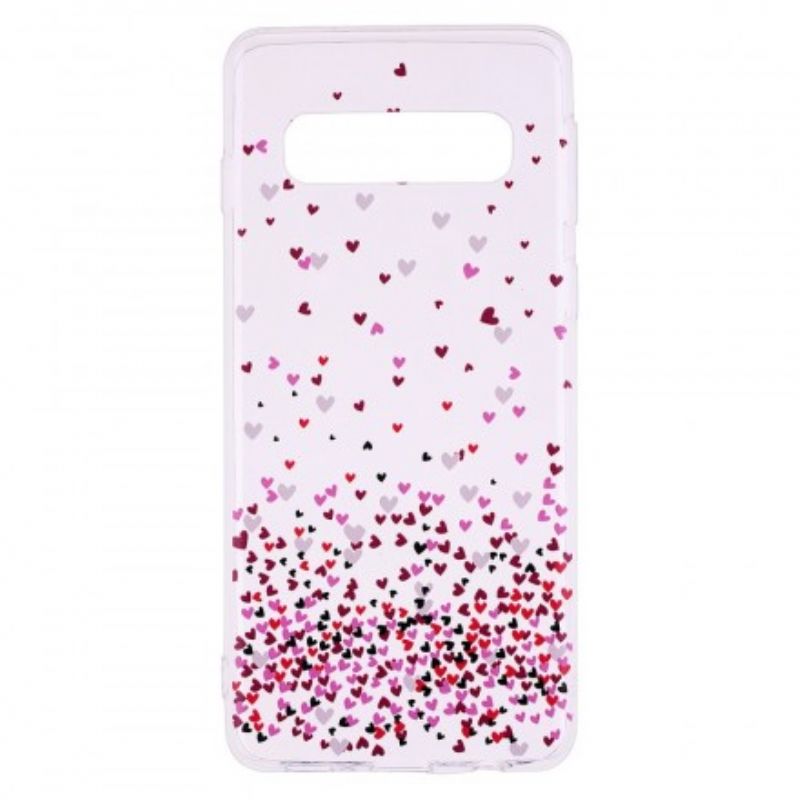 Cover Samsung Galaxy S10 Transparente Flere Røde Hjerter