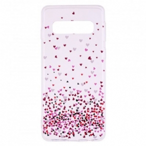 Cover Samsung Galaxy S10 Transparente Flere Røde Hjerter