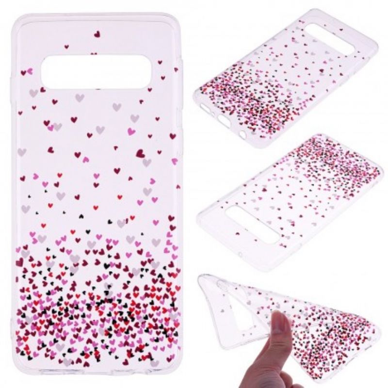 Cover Samsung Galaxy S10 Transparente Flere Røde Hjerter