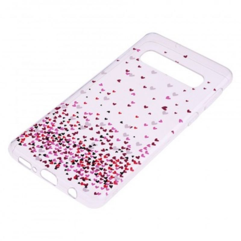 Cover Samsung Galaxy S10 Transparente Flere Røde Hjerter