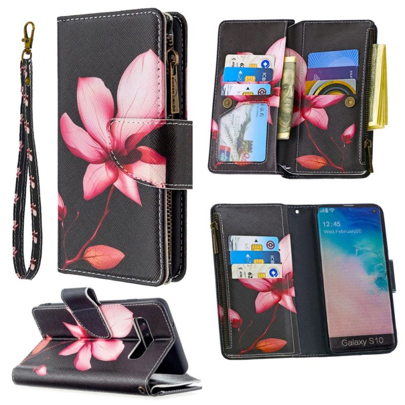 Flip Cover Samsung Galaxy S10 Blomsterlomme Med Lynlås