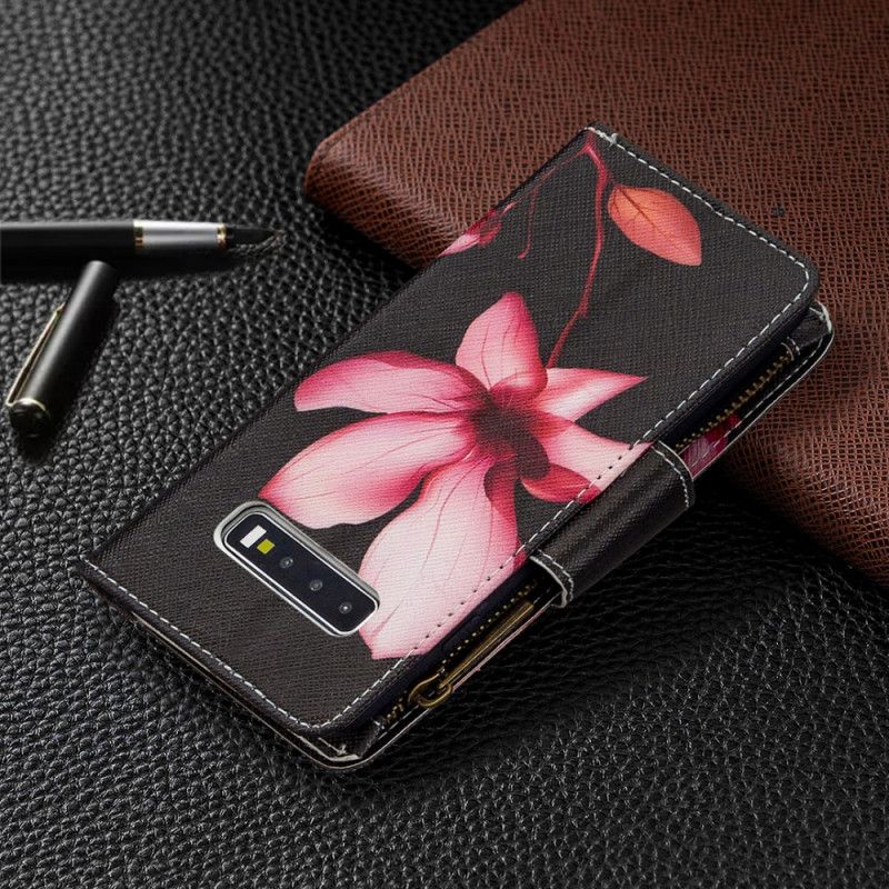 Flip Cover Samsung Galaxy S10 Blomsterlomme Med Lynlås