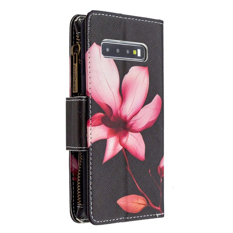 Flip Cover Samsung Galaxy S10 Blomsterlomme Med Lynlås