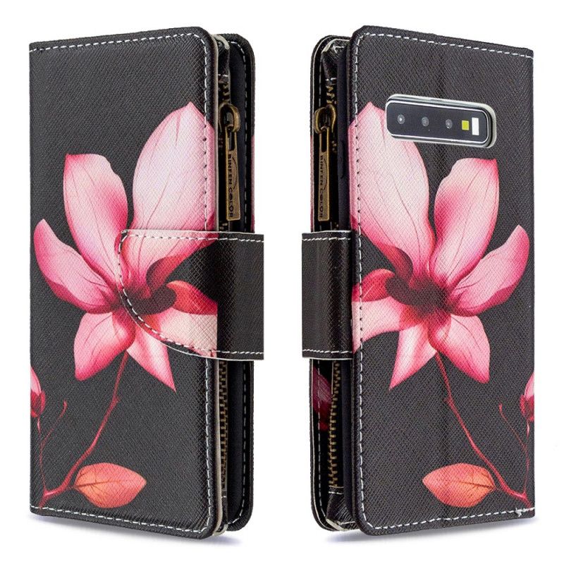 Flip Cover Samsung Galaxy S10 Blomsterlomme Med Lynlås