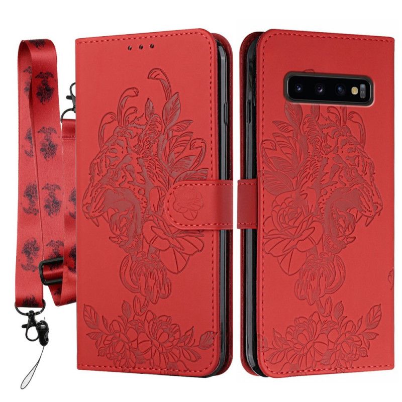 Flip Cover Samsung Galaxy S10 Med Snor Barok Strappy Tiger