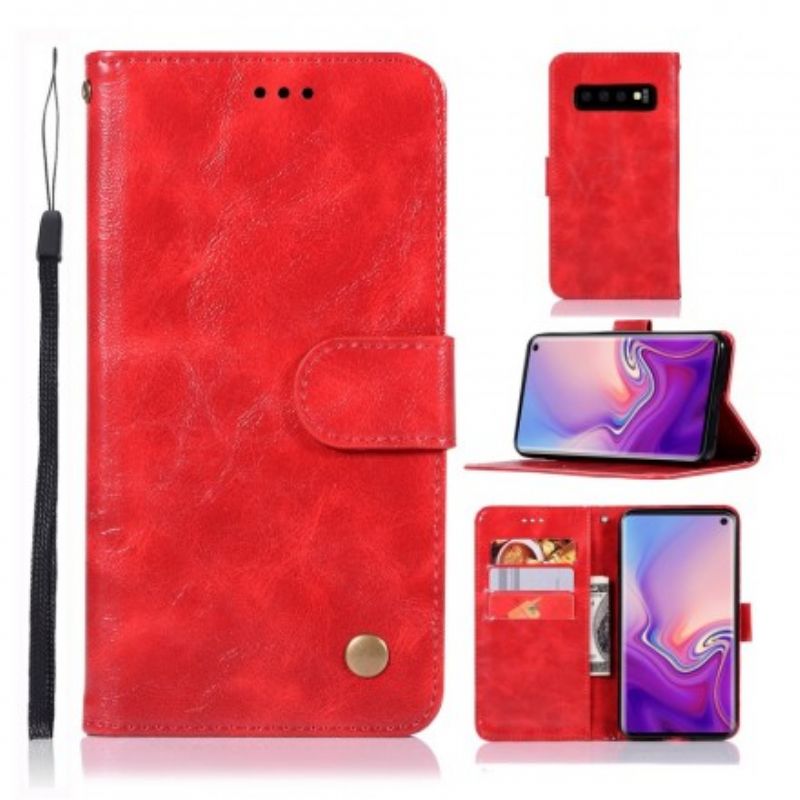 Flip Cover Samsung Galaxy S10 Med Snor Vintage Imiteret Læderrem