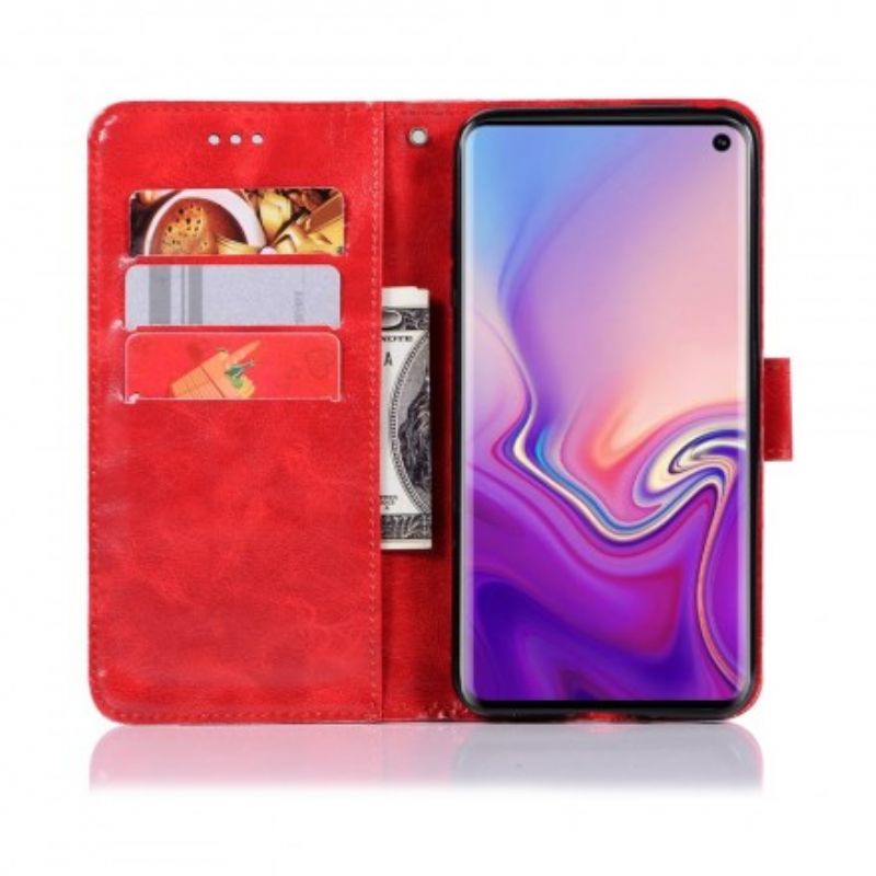 Flip Cover Samsung Galaxy S10 Med Snor Vintage Imiteret Læderrem