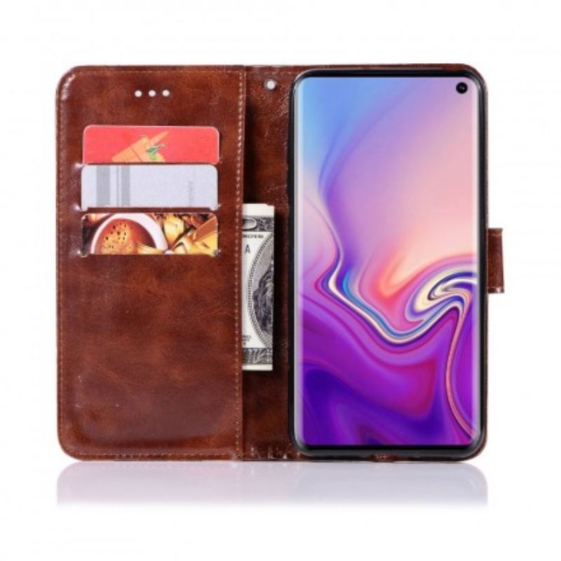 Flip Cover Samsung Galaxy S10 Med Snor Vintage Imiteret Læderrem