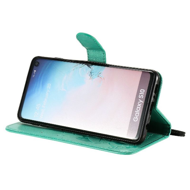 Læder Cover Samsung Galaxy S10 Med Snor Kat Og Bi Med Rem