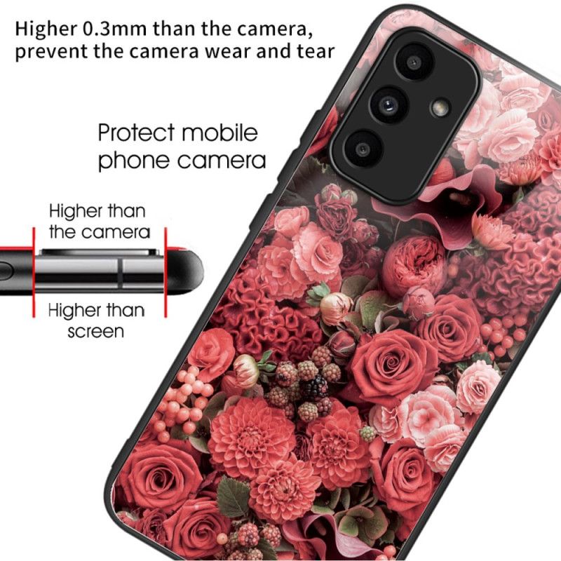 Cover Samsung Galaxy A15 5g Telefon Etui Røde Og Lyserøde Blomster Af Hærdet Glas