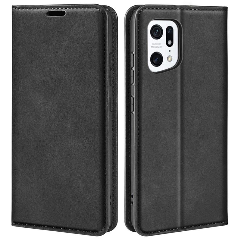 Cover Oppo Find X5 Flip Cover Blødt Silkelædereffekt