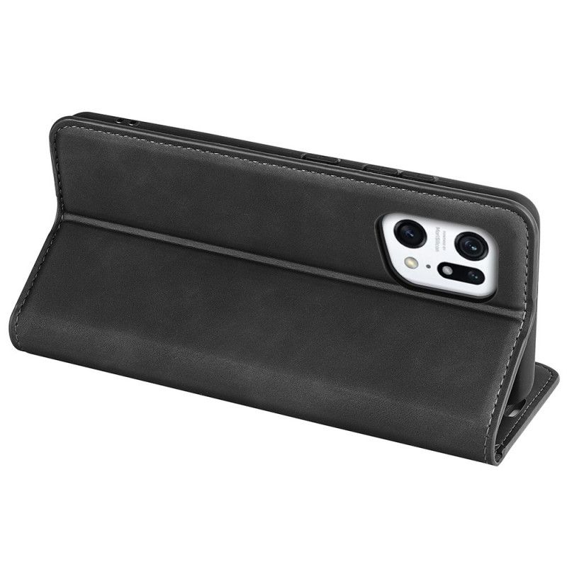 Cover Oppo Find X5 Flip Cover Blødt Silkelædereffekt