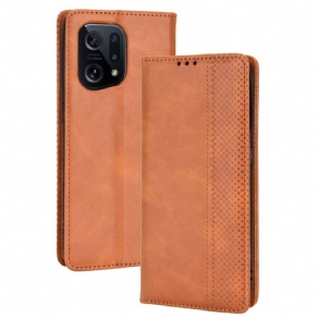 Cover Oppo Find X5 Flip Cover Stylet Vintage Lædereffekt