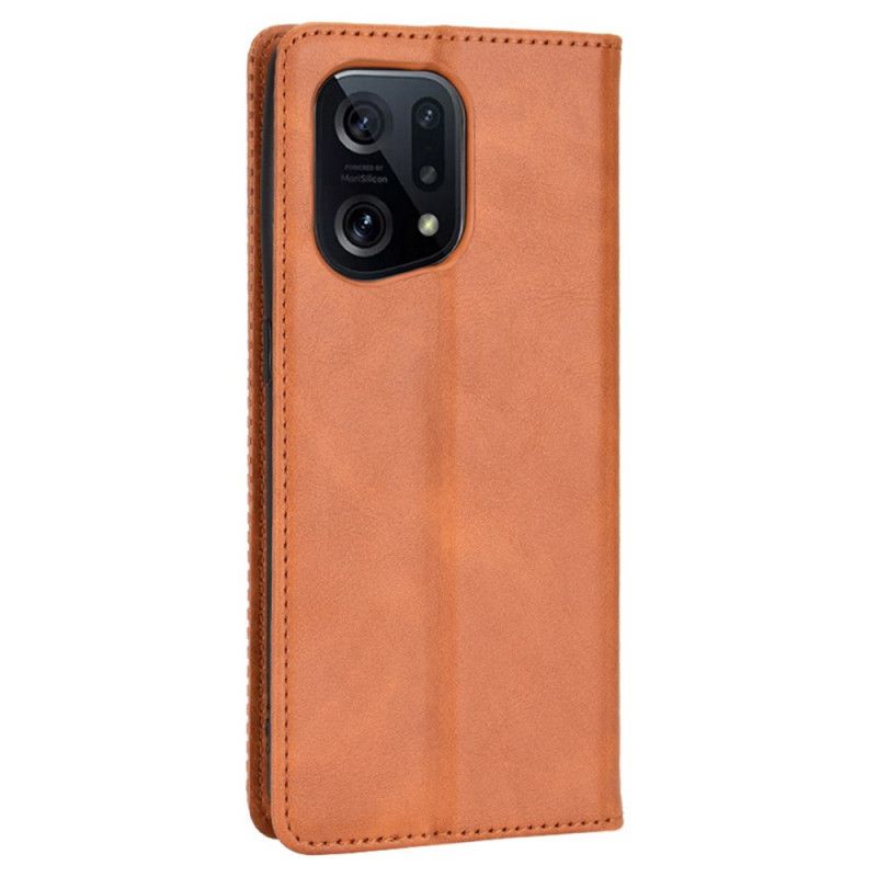 Cover Oppo Find X5 Flip Cover Stylet Vintage Lædereffekt