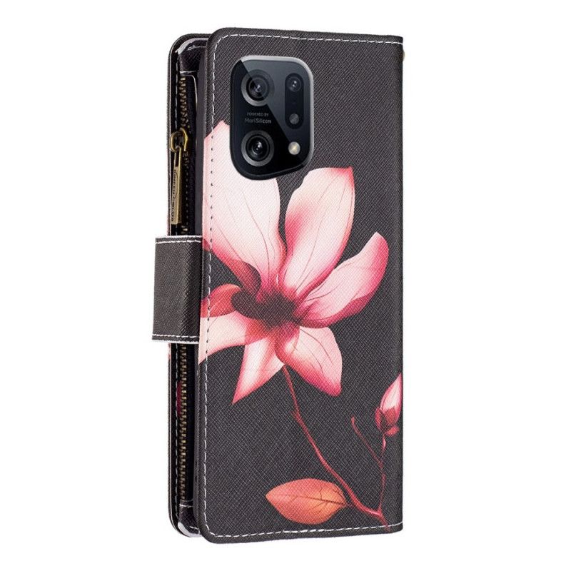 Flip Cover Oppo Find X5 Blomsterlomme Med Lynlås