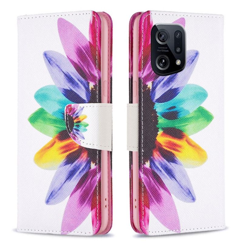 Læder Cover Oppo Find X5 Akvarelblomst