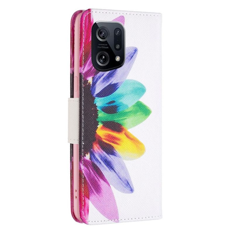 Læder Cover Oppo Find X5 Akvarelblomst