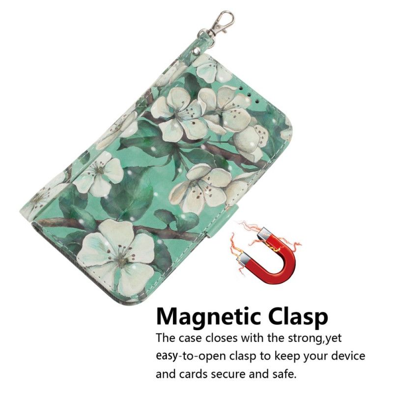 Flip Cover Honor X9b / Magic 6 Lite Hvide Blomster Med Rem