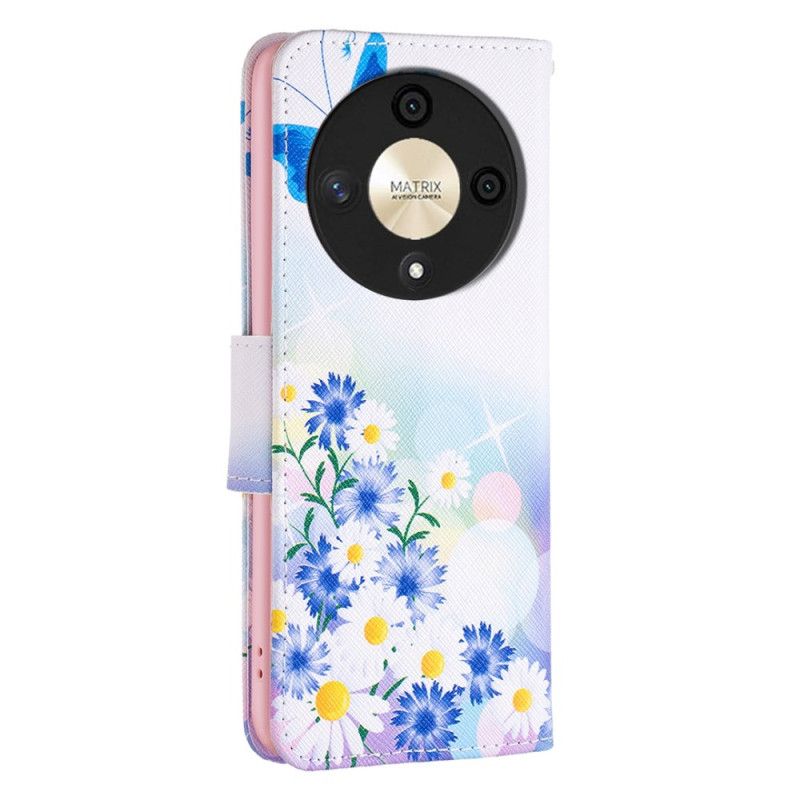 Flip Cover Honor X9b / Magic 6 Lite Sommerfugl Og Blomster Akvarel