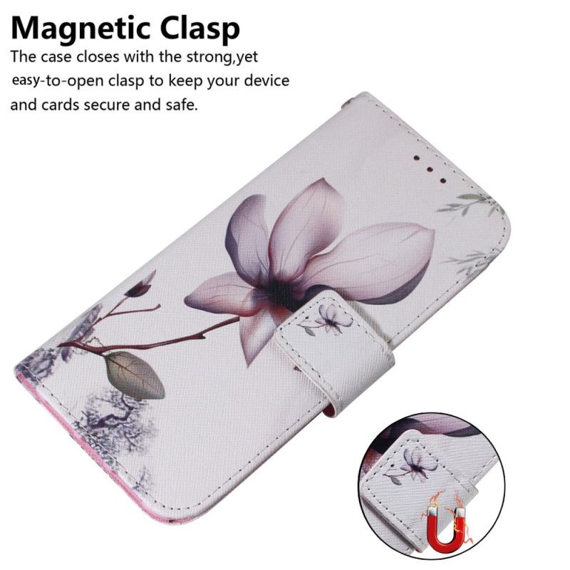 Læder Cover Honor X9b / Magic 6 Lite Telefon Etui Lyserød Blomst