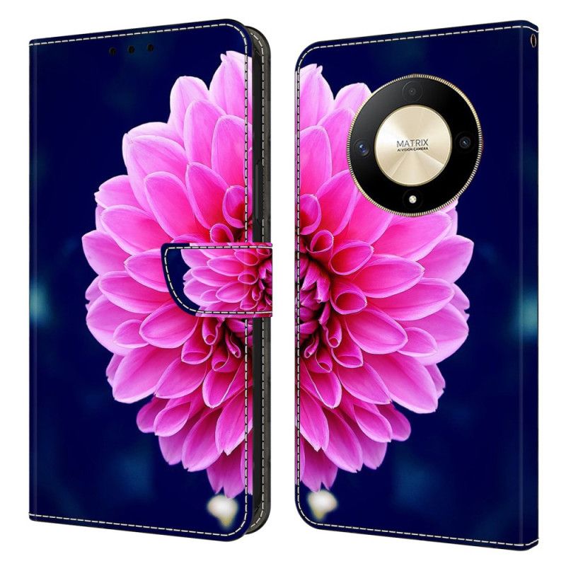 Læder Cover Honor X9b / Magic 6 Lite Telefon Etui Lyserød Blomst