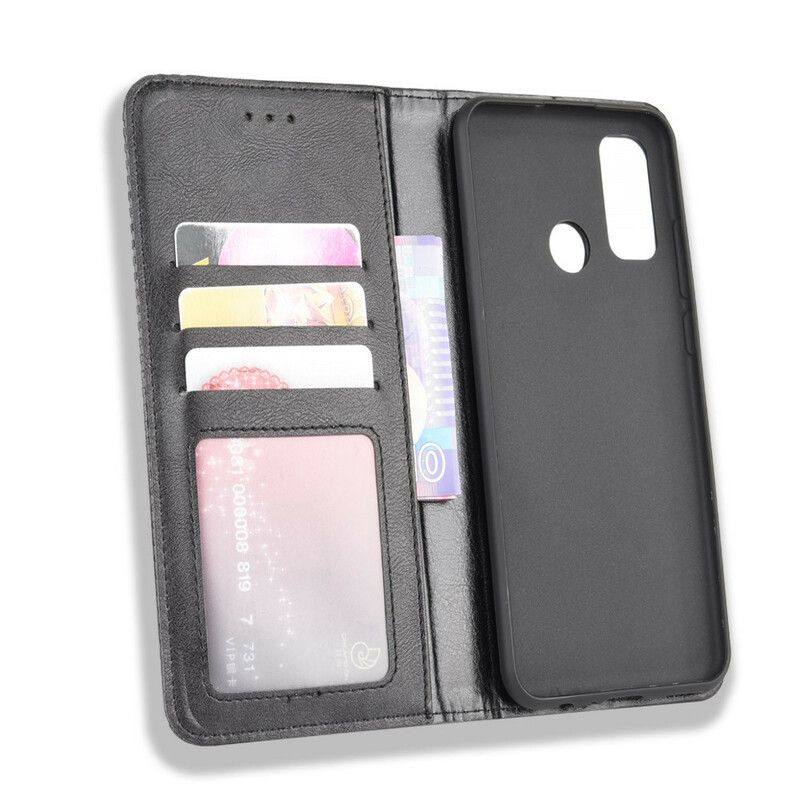 Cover Huawei P Smart 2020 Flip Cover Vintage Stiliseret Lædereffekt