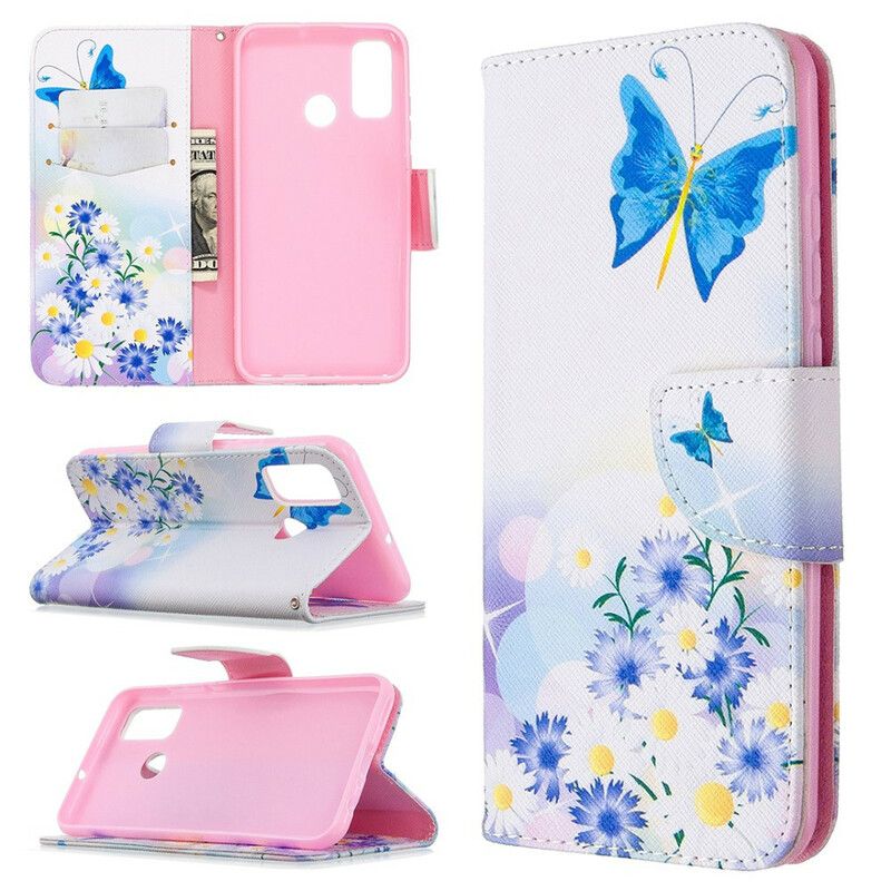 Flip Cover Huawei P Smart 2020 Malede Sommerfugle Og Blomster