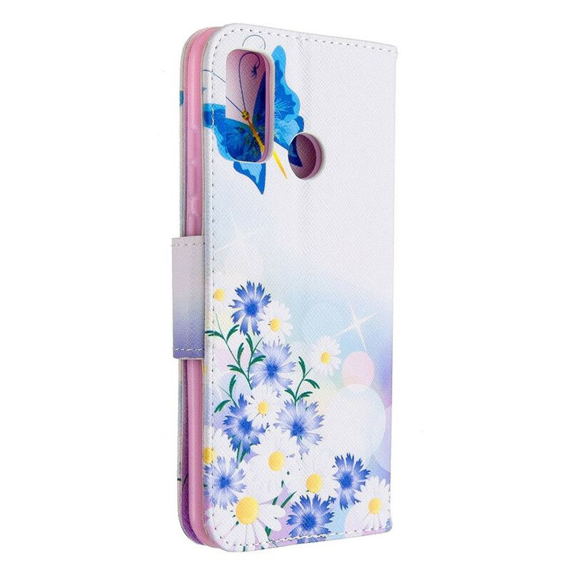 Flip Cover Huawei P Smart 2020 Malede Sommerfugle Og Blomster