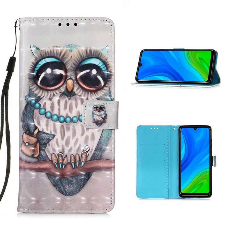 Flip Cover Huawei P Smart 2020 Med Snor Frøken Strappy Owl