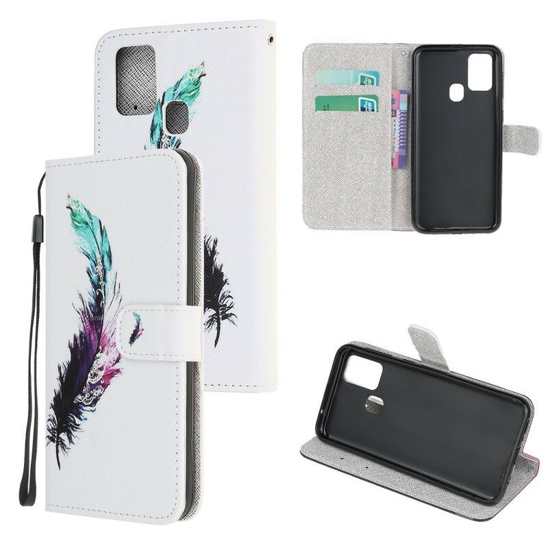 Flip Cover Huawei P Smart 2020 Med Snor Thong Fjer