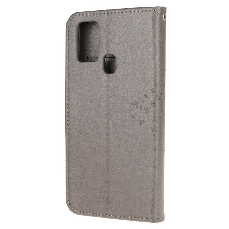 Flip Cover Huawei P Smart 2020 Med Snor Træ Og Strappy Ugler