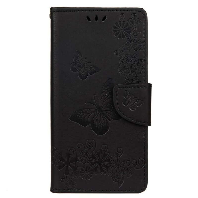 Læder Cover Huawei P Smart 2020 Med Snor Splendid Strap Sommerfugle