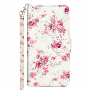 Flip Cover Til Xiaomi 14t Lyserøde Blomster Med Rem