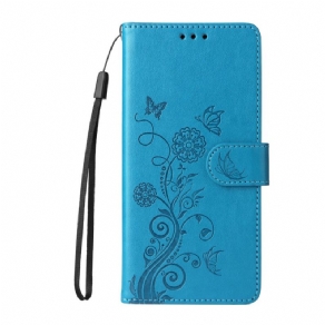 Læder Cover Xiaomi 14t Blomster Med Rem