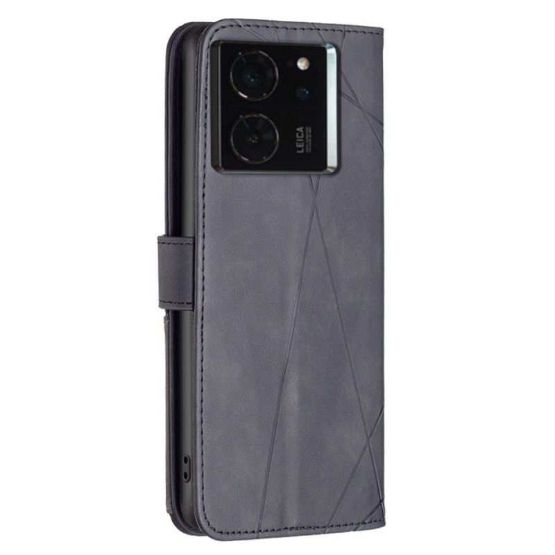 Læder Cover Xiaomi 14t Telefon Etui Geometrisk Mønster