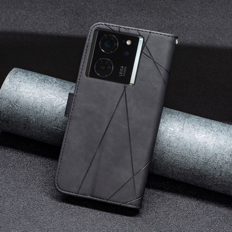 Læder Cover Xiaomi 14t Telefon Etui Geometrisk Mønster