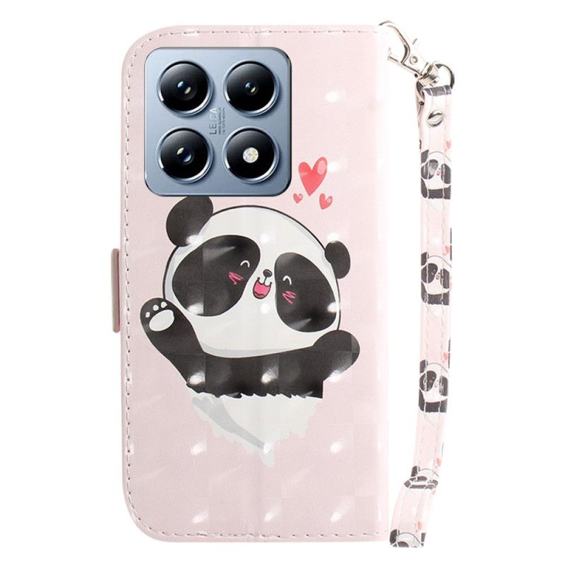 Læder Cover Xiaomi 14t Telefon Etui Panda Love Med Rem