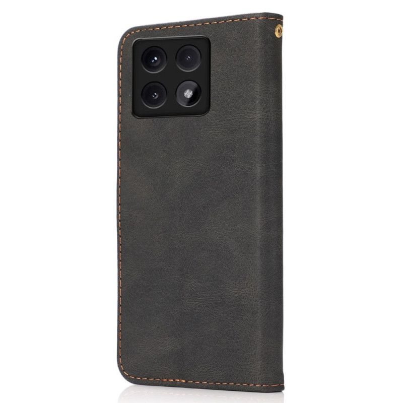 Læder Cover Xiaomi 14t Telefon Etui Tofarvet Rem