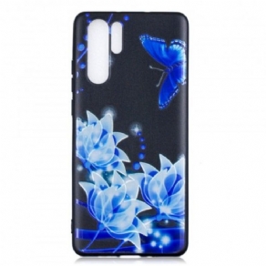 Cover Huawei P30 Pro Sommerfugl Og Blå Blomster