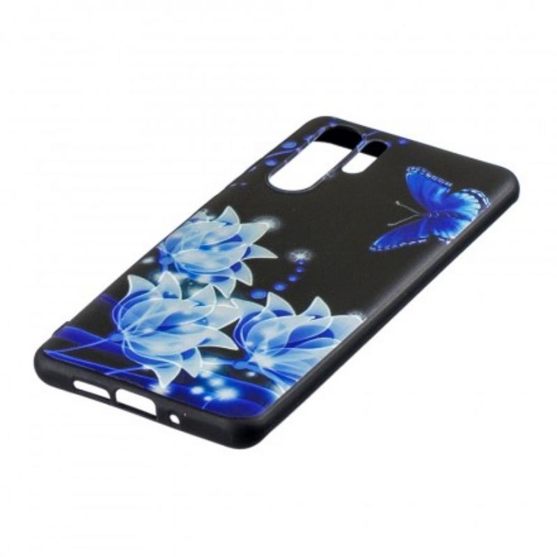 Cover Huawei P30 Pro Sommerfugl Og Blå Blomster