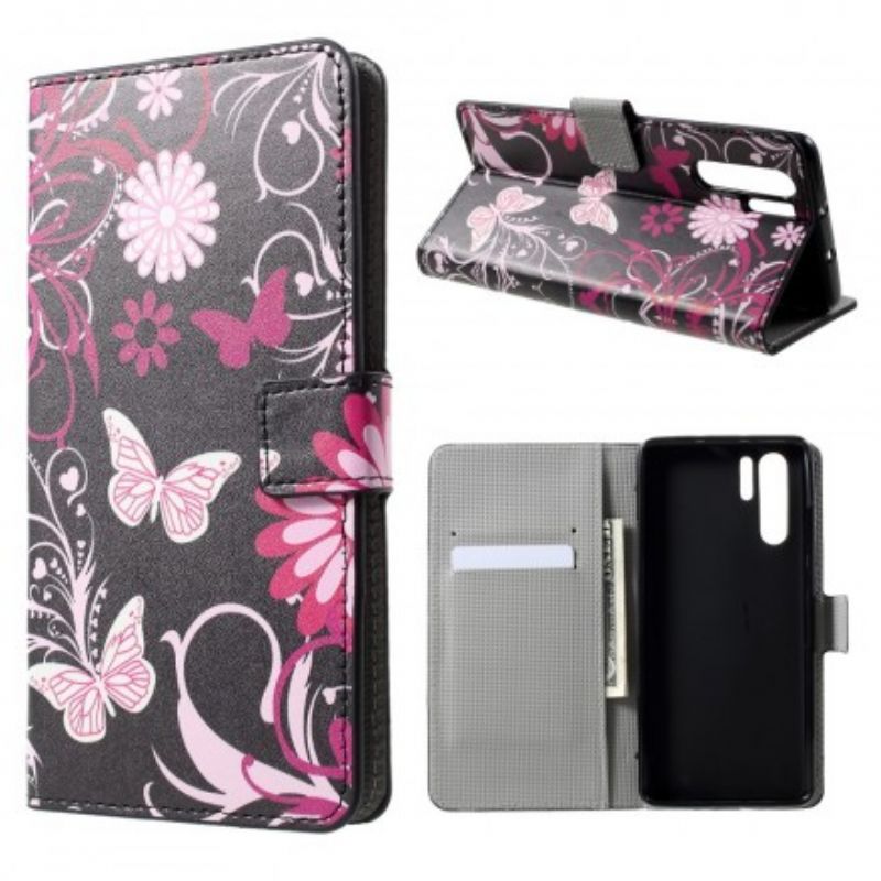 Flip Cover Huawei P30 Pro Sommerfugle Og Blomster