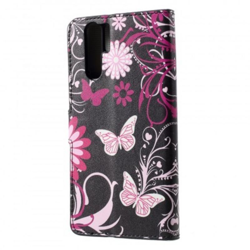 Flip Cover Huawei P30 Pro Sommerfugle Og Blomster