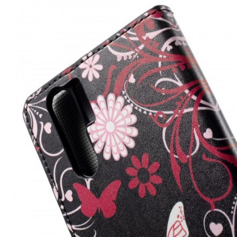 Flip Cover Huawei P30 Pro Sommerfugle Og Blomster