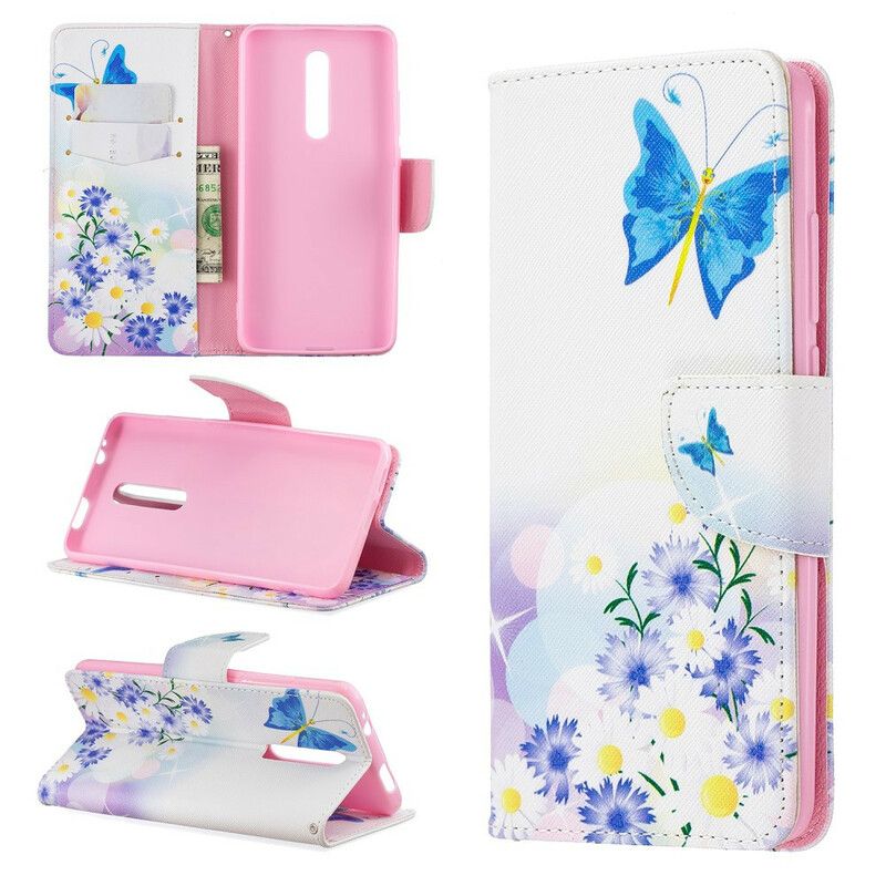 Flip Cover Xiaomi Mi 9T / Mi 9T Pro Malede Sommerfugle Og Blomster