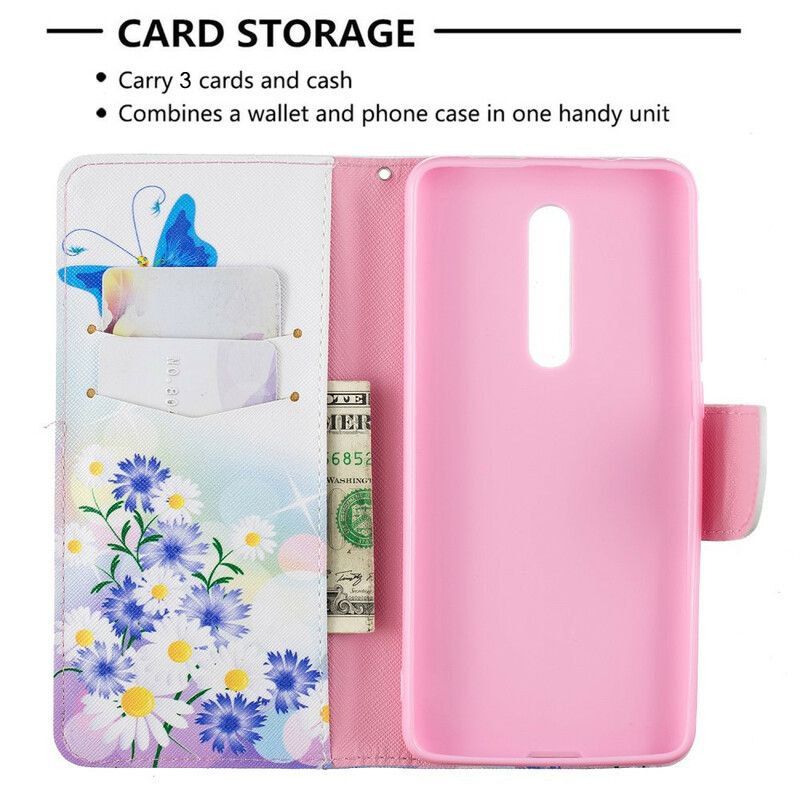 Flip Cover Xiaomi Mi 9T / Mi 9T Pro Malede Sommerfugle Og Blomster