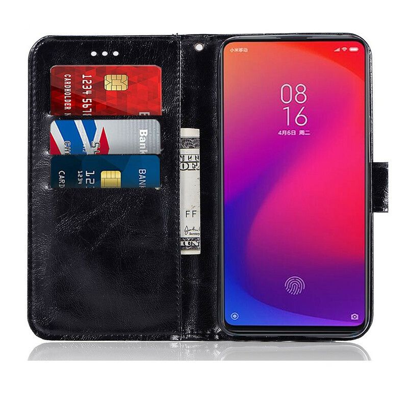 Flip Cover Xiaomi Mi 9T / Mi 9T Pro Med Snor Vintage Imiteret Læderrem